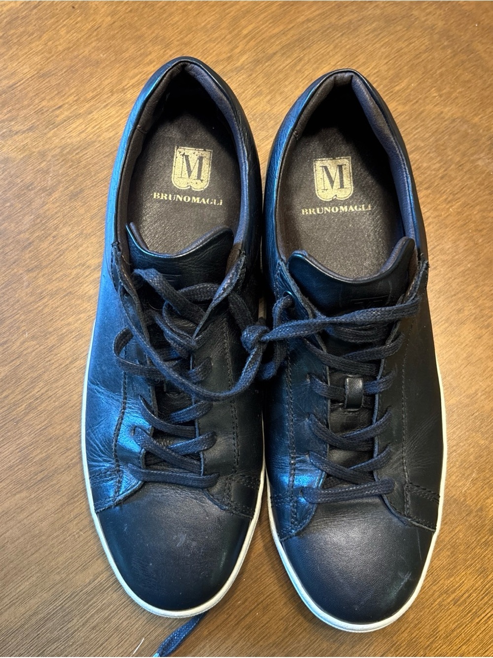 Bruno Magli Men’s Black Leather Sneakers with White Sole Trim